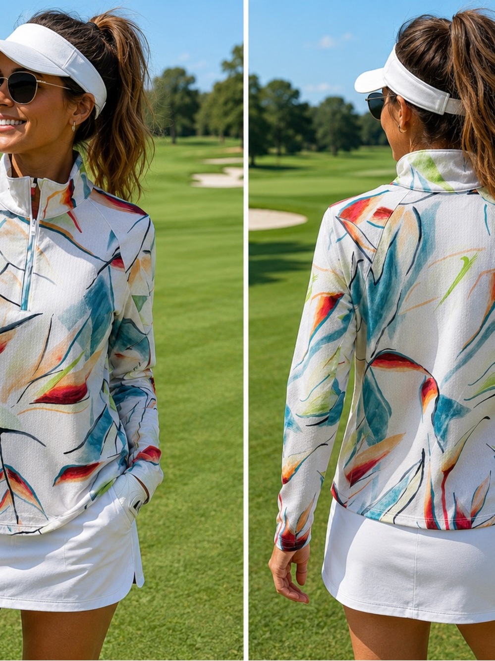 Walter Hagen Watercolor Floral Quarter-Zip Golf Pullover - White Base